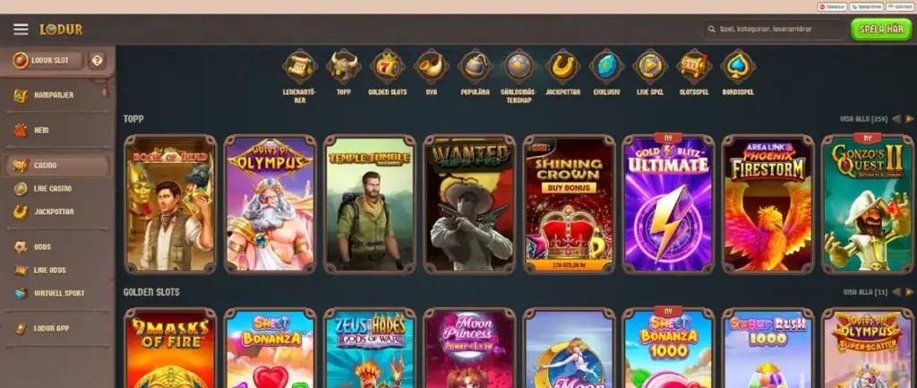 Lobbyn hos Lodur Casino
