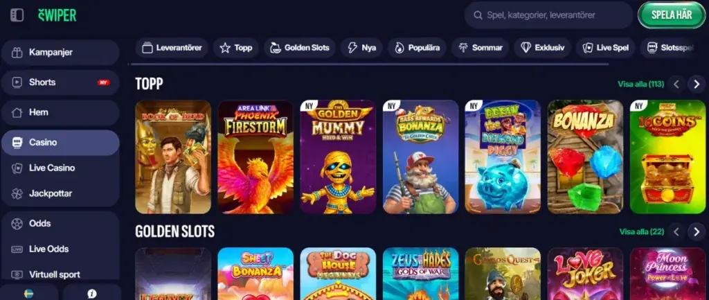 Lobbyn hos Swiper Casino